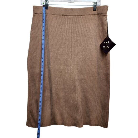 Ava & Viv Tan Ribbed Knit Skirt Size XXL Womens Stretch Waist Soft - Picture 5 of 8